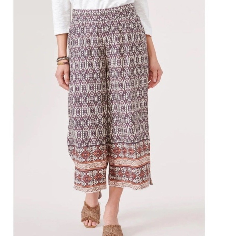 Democracy Printed Cropped Wide-Leg Pants in Cream, Brown & Purple